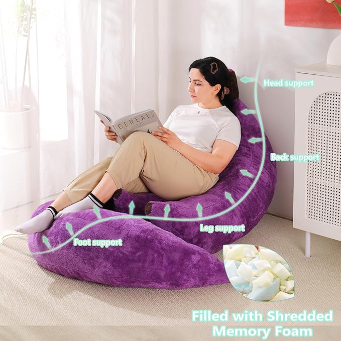 Banana Bean Bag Chair with Ottoman Floor Sofa Bed with Footrest Comfy Convertible Lounger for Teens &amp Adults Plush Couch for Bedroom Living Room or Dorm M-Violet