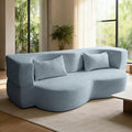 78.35 Modern 2-in-1 Convertible Curved Loveseat Sofa Bed Floor Love Seat Couch Teddy Fabric Memory Foam Cloud Couch with 2 Pillows No Assembly for Living Room Apartment Small Space (Blue)