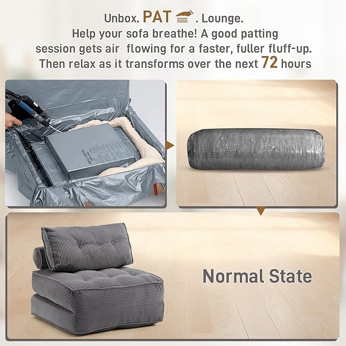 Folding Sofa Bed Convertible Sleeper Chair 33 with Pillow Futon Boneless Couch with Back Support Small Couch for Living Room(Grey Double)
