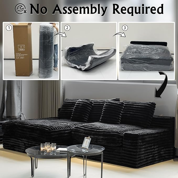 Black sectional couches for Living Room Corduroy Couch118 Cloud Sectional Couch with L-Shape Chaise Modern Modular Sofa Deep Seat Comfort No Assembly Required(Plush Corduroy Fabric)