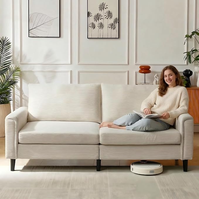 Brelice 80 Loveseat Sofa Corduroy Couch for Living Room 24.4 Extra Deep Seats Mid Century Modern Oversized Love Seat for Bedroom Office Apartment and Small Space