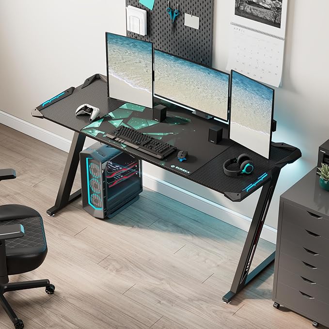 EUREKA ERGONOMIC Gaming Desk with Led Lights RGB Gaming Table60 Inch Computer Desk Home Office Desk Large Table for Study pc Desk with Mouse Pad z60 Gamer Desk