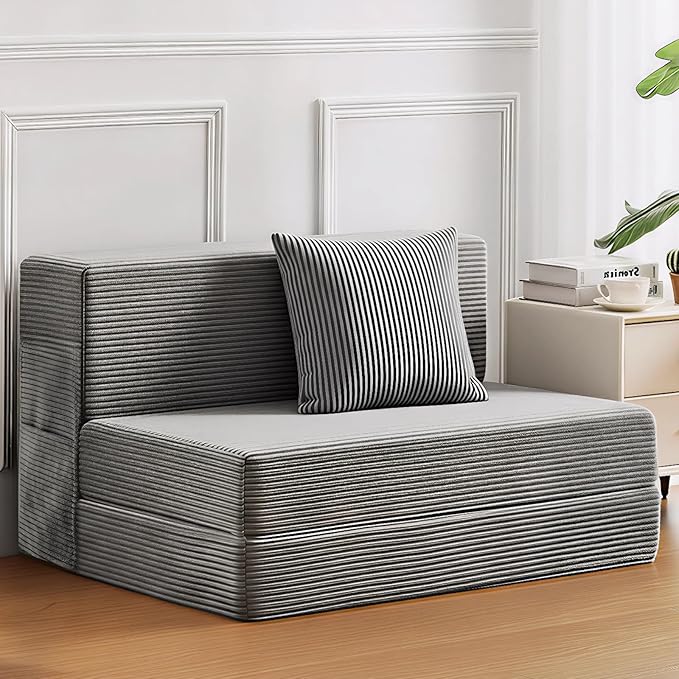 Twin Size Folding Sofa Bed - 4 in 1 Convertible Sleeper Chair with Pillow - High Density Memory Foam Futon Couch - Foldable Bed for or Living Room Bedroom (Dark Grey)