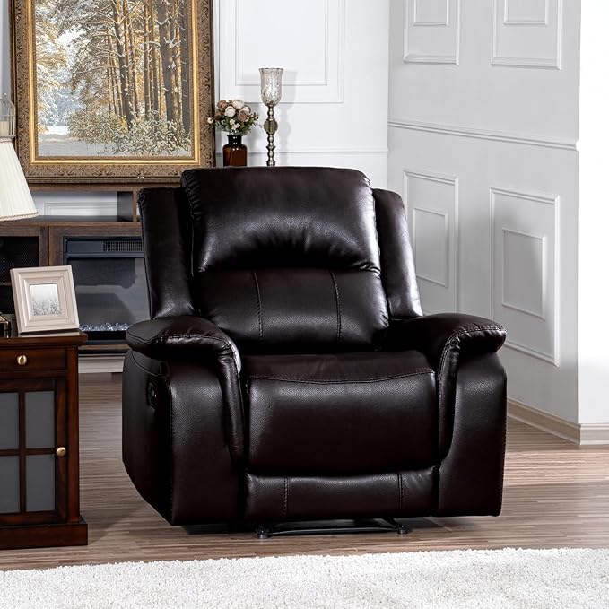 Naomi Home Katie Oversized Espresso Faux Leather Chaise Lounge Luxurious Comfort for Home Theater &amp Lazy-Boy Enthusiasts Plush Cushioning Ergonomic Recline Easy Assembly