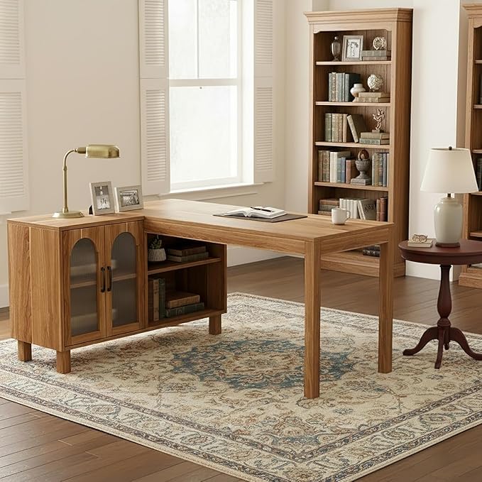 Tribesigns 59 L Shaped Desk with File Cabinet Executive Office Desk with Storage Shelves Modern Wood Computer Desk Coner Writting Desk for Home Office Work Study (Rustic Brown)