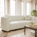 83.46 Fabric Couch for Living Room Cute Modern Sofa with Gold Metal Sphere Legs Upholstered Comfy 3 Seater Couch (Teddy Cream White)