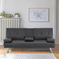 Naomi Home Black Futon Sofa Bed Faux Leather Futon Couch with Armrest and 2 Cupholders Pull Out Sofa Bed Couch with Metal Legs Reclining Small Bed Black Couches for Living Room