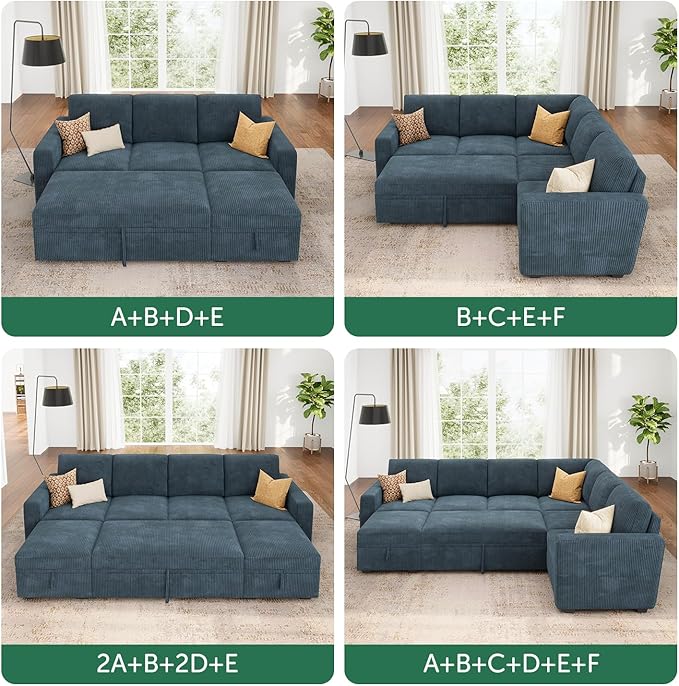 HONBAY Square Ottoman Module for Modular Sectional Sleeper Sofa Storage Ottoman Footrest and Seat Cube Velvet Blue