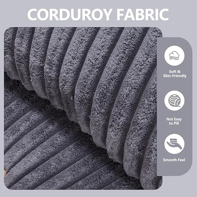 100.79 L-Shape Cloud Couch with Ottoman Upholstered Corduroy Modular Sectional Sofa Deep Seat Couch with Free Combination for Living Room &amp Bedroom No Assembly Required Dark Grey