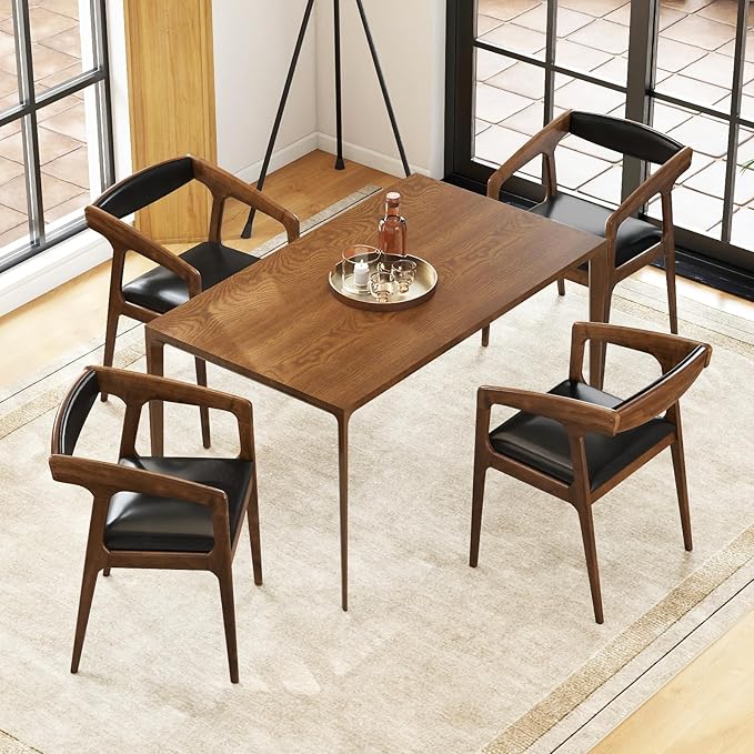 GOFLAME Accent Chairs Set of 4 Mid-Century Modern PU Leather Armchair with Padded Seat &amp Backrest Rubber Wood Frame Upholstered Reading Chair Leisure Chair for Living Room
