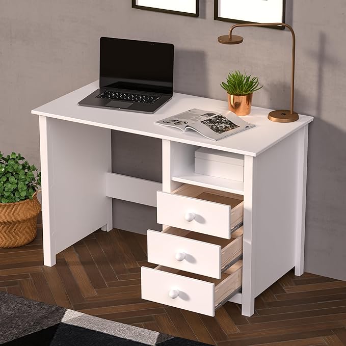 From the Tree Furniture Solid Wood Desk with Drawers – Compact Study Desk for Kids &amp Adults Space-Saving Home Office Writing Table Real Pine Construction