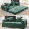 Antetek Modular Futon Sofa Bed Convertible Folding Chenille Comfy Memory Foam Floor 3 Seater Loveseat Sleeper Sofa Couch Bed Chaise Lounge with 2 Pillows for Guest Room Living Room Office Green