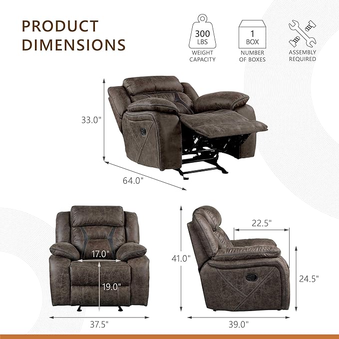 Homelegance Reclining Chair Polished Microfiber Manual Glider Recliner Dark Brown