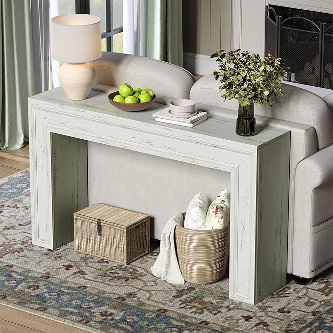 Rresyet 55 Inch Long Console Table Sofa Table Behind Sofa Wooden Entryway Table Farmhouse Entryway Table for Entry Hallway Living Room (White)