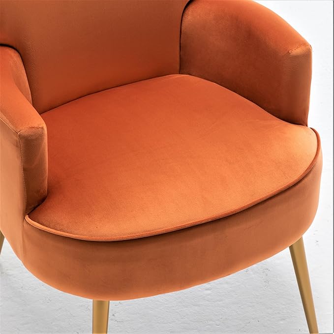 Trendy Velvet Accent Chair with Gold Metal Legs Upholstered Armchair for Small to Mid-Size Spaces Modern Living Room Bedroom Vanity Desk and Entryway Red Orange