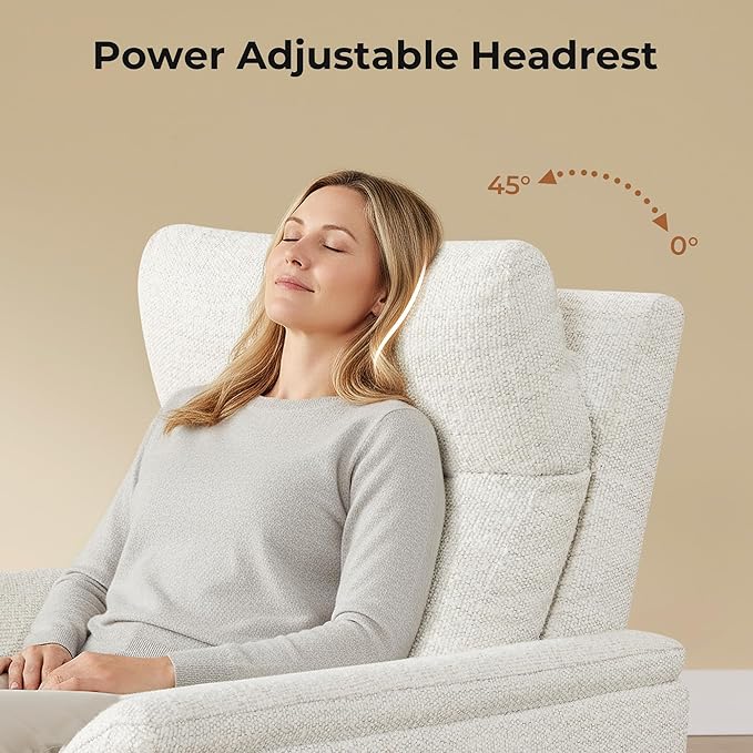 CHITA Power Swivel Glider for Adults with Nightlight Nursery Recliner Chair with Power Headrest for Living Room Bedroom Water-Resistant Boucle Fabric Boucle Fabric in Pearl