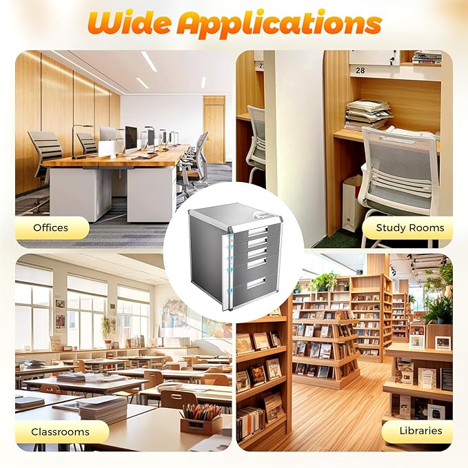 5 Drawers File Cabinet with Lock Metal Document Storage Cabinet with Keys Filing Organization Storage Cabinets for Office Home Aluminum Alloy Edge File Organizer