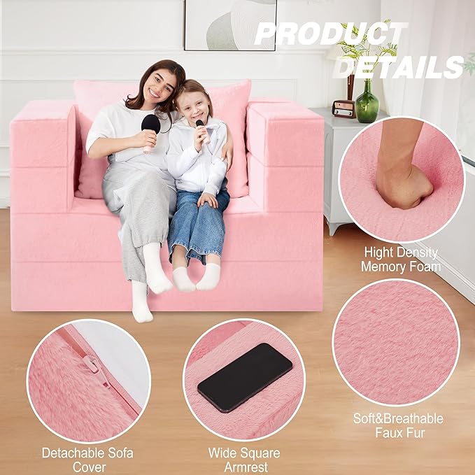 Futon Sofa Bed with Pillow 3-in-1 Sleeper Sofa Bed with Removable Cover Convertible Floor Sofa Bed No Assembly Boneless Couch for Living Room Bedroom