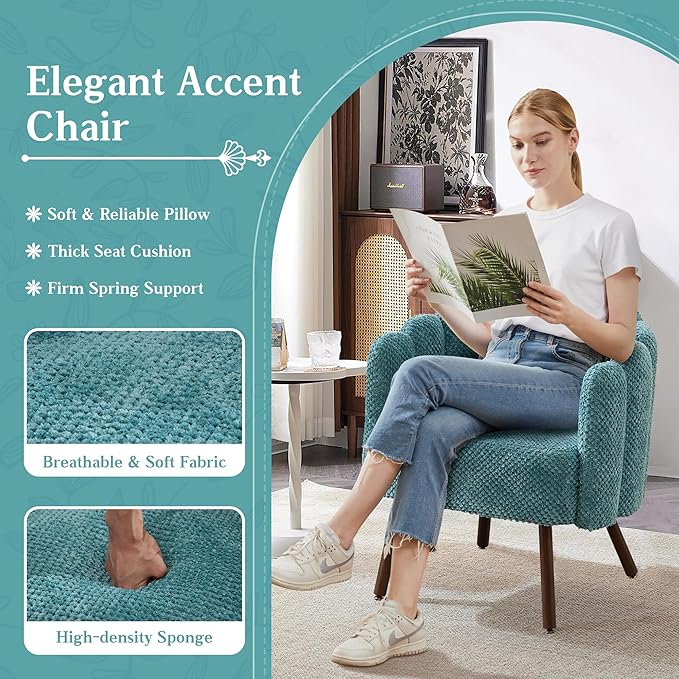 Accent Chair for Bedroom Shell Shaped Vanity Chair with Pillow Living Room Cozy Armchair with Removable Petal Backrest Small Single Reading Sofa for Makeup Nail Office