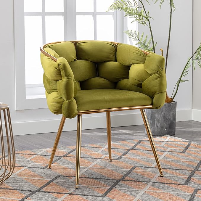 Polibi Modern Velvet Accent ChairDining Chair Single Sofa Chair Leisure Lounge Chairs with Golden Metal Frame LegsLiving Room Furniture1PCS Olive Green