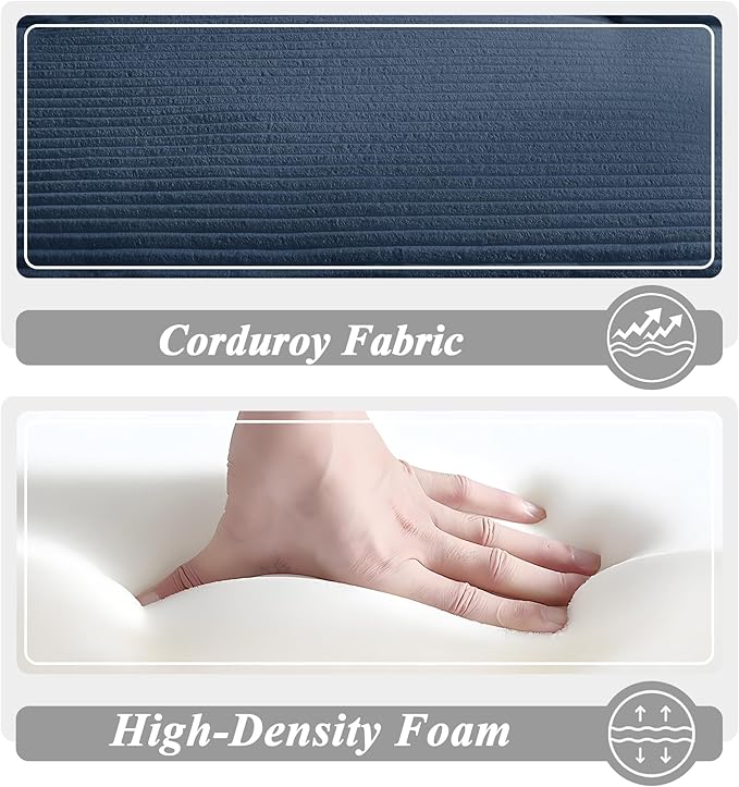 67 Inch Boneless Couch Oversized Chaise Lounge Sofa Corduroy Chaise Lounge Chair Indoor with Comfy Pillows for Living Room Bedroom Foam Filling No Assembly (Blue)