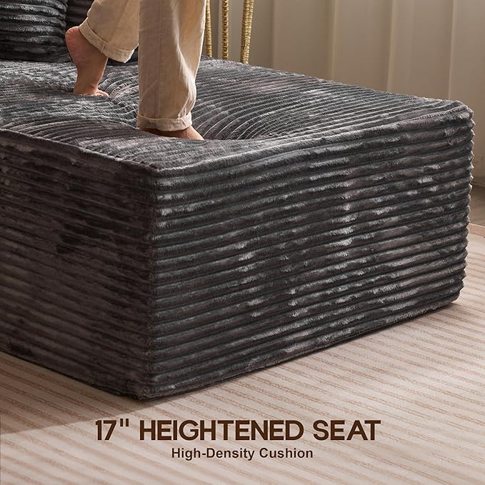 108 Boneless Cloud Couch with Ottoman Moudular Sectional Sofa with Deep Seat No Assembly Required Modern Minimalist Sofas with Chaise Comfy U Shaped Couches for Living Room Grey