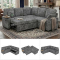 81 Modular Sectional Sofa L Shaped 5-Seater Sleeper Sofa with Pull Out Bed Hidden Storage Cup Holders &amp USB Charging Ports Sectional Couches for Living Room Chenille Grey