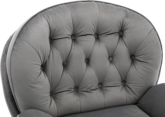 JINS&ampVICO Velvet Swivel Accent Chair with Ottoman Set Modern Upholstered Lounge Chair Lazy Sofa with Footrest Comfy Armchair with Metal Base Frame for Living Room Bedroom Home Office Grey