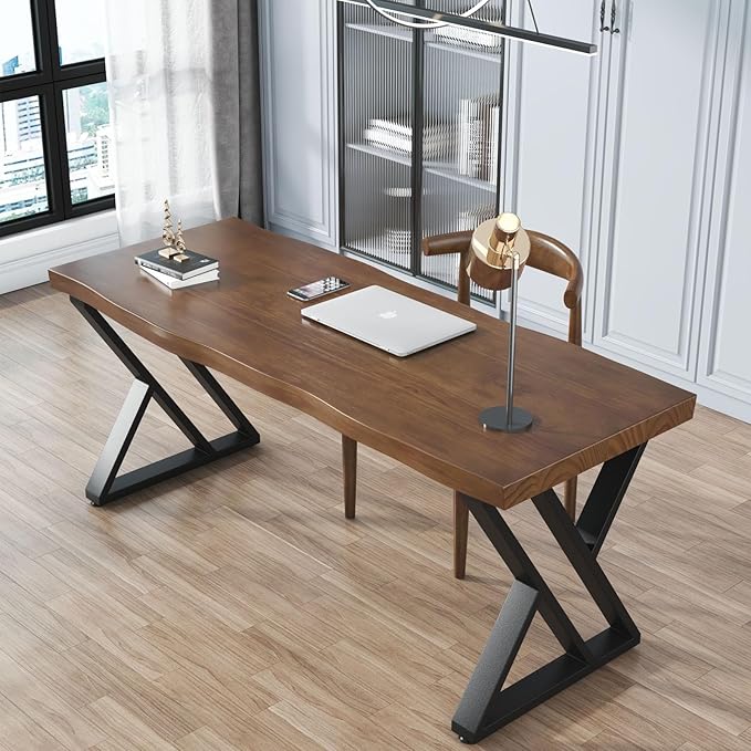 55inch Solid Wood Desk Wide Home Office DeskMetal Modern Industrial Writing Table Workstation Perfect Table for Your workspace Study Table Furniture in Rustic Natural Aged Brown