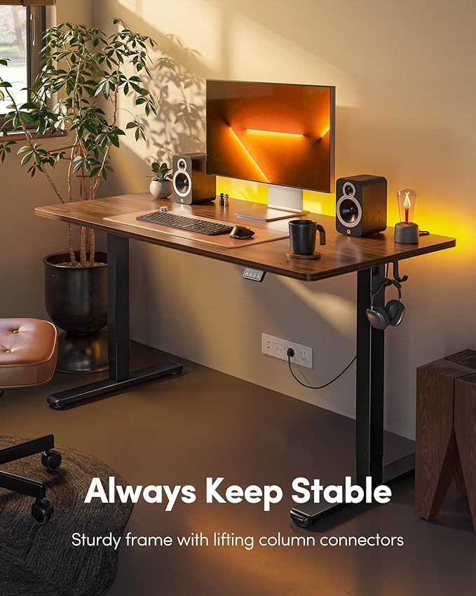 FEZIBO Electric Standing Desk Height Adjustable Stand up 48 x 24 Inches Sit Stand Home Office Computer Desk Black Walnut