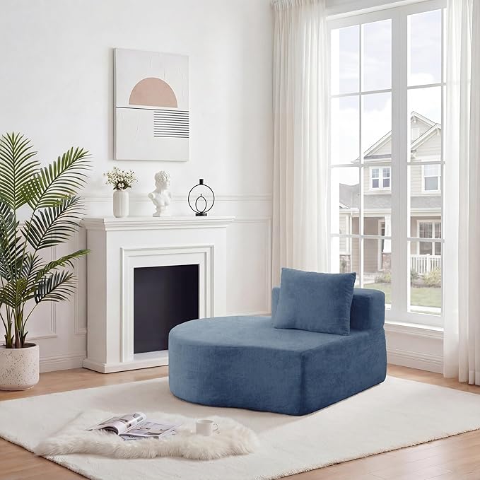 94.5'' Curved Sofa Chenille Fabric &amp Memory Foam Deep Seat Cloud Couch with 2 Pillows Modern 4-Seater Sectional Sofa No Assembly Needed - Boneless Couches for Living Room Apartment (Blue)