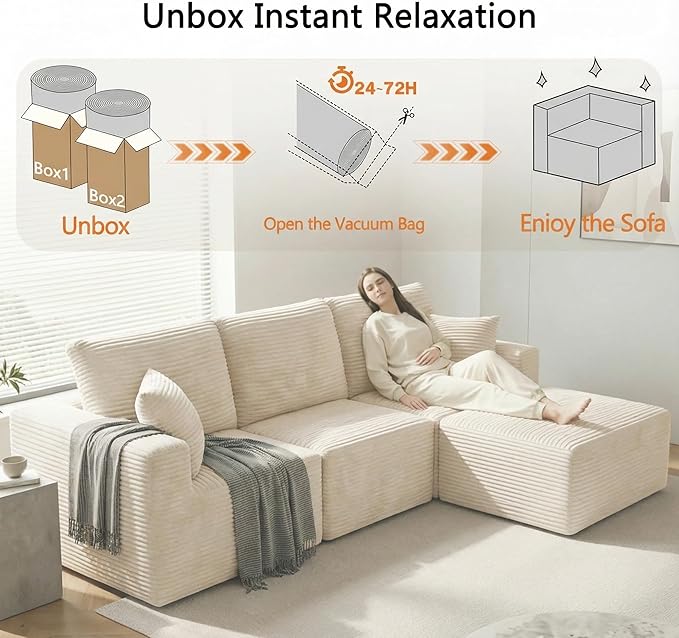 Homall Sectional Couches for Living Room Modern Boneless Couch with Deep Seat Upholstered Cloud Sofa No Assembly Required (Beige L Shaped Sofa)