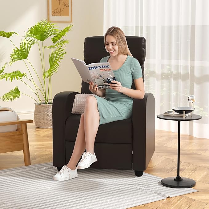 Massage Recliner ChairHome Theater Seating Single Sofa for AdultsReclining Seat with Backrest and FootrestModern PU Leather Wingback Seating for Living RoomOfficeApartment - Brown