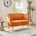 Velvet Upholstered Loveseat Sofa with Gold Metal Legs Modern Comfy Small Love Seat with Flower Shaped Back 2-Seater Sofa Accent Couch for Living Bedroom Leisure Areas