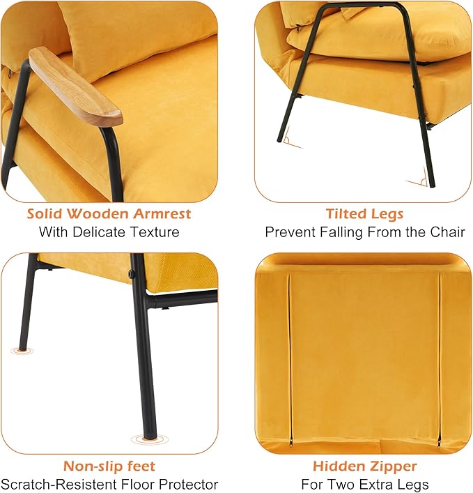 MCombo Accent Recliner Chair with Ottoman Modern Linen Fabric Armchair Upholstered Sofa Bed for Living Room Bedroom Small Space 4055 (Yellow)