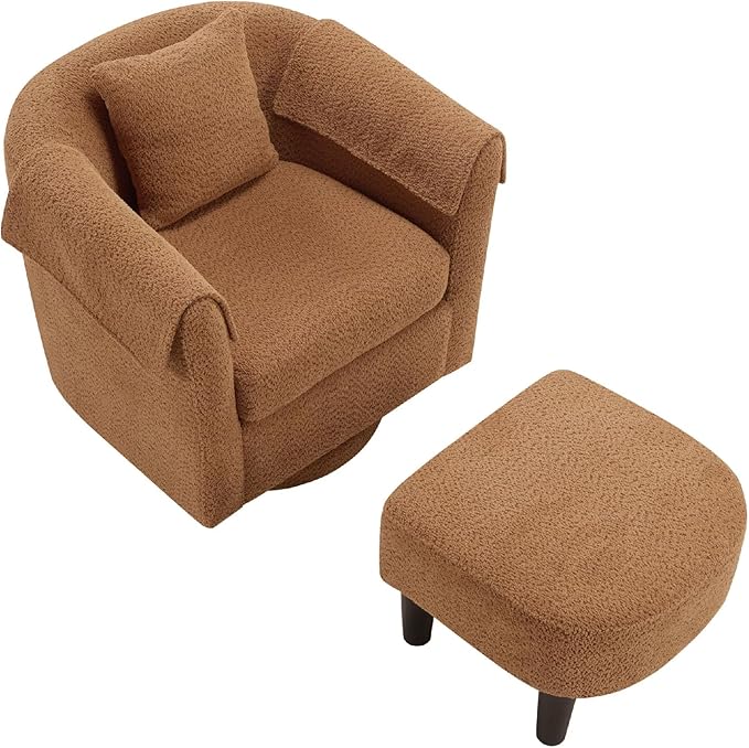Yellow Swivel Accent Chair with Ottoman 360° Barrel Chairs with Foot Stool Comfy Reading Chair with Removable Pillow &amp 2 Armrest Covers for Living Room Small Spaces Bedroom Chenille (Yellow)