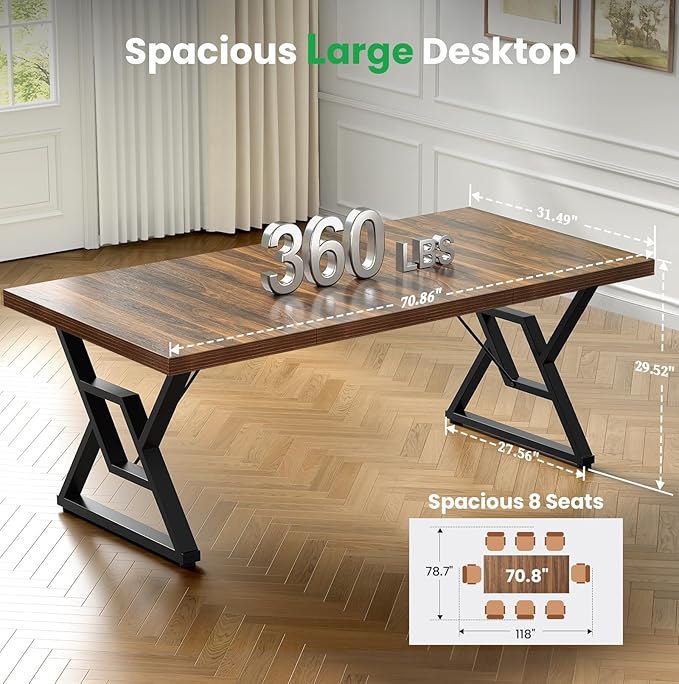 70.8 Large Executive Desk - Computer Office Desk Workstation Modern Business Writing Table with Sturdy Metal Legs for Home Office (Walnut/Black)