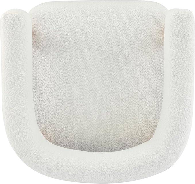 Christopher Knight Home Carly Low Profile Accent Chair Round Backrest Side Chair Living Room Armchair with Boucle Fabric Cushion Comfy Reading Chair for Bedroom Wooden Single Lounge Sofa White