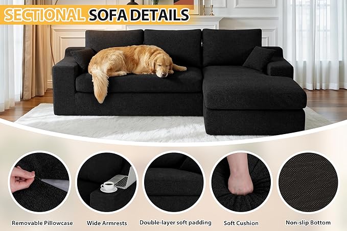 HABUTWAY 101'' Modular Sectional Sofa Cloud Sectional Couches for Living Room Comfy Boneless Couch with Deep Seat Modern L-Shape Sofa with Chaise No Assembly Required (Black Right Facing Chaise)