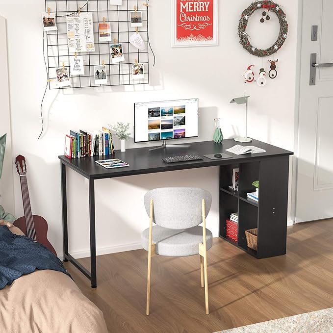 Topfurny 47.2'' Computer Desk with Storage Shelves Modern Home Office Desk Computer Table with Cabinets Student Studying Writing Desk Wood Desk Workstation for Home Office Black