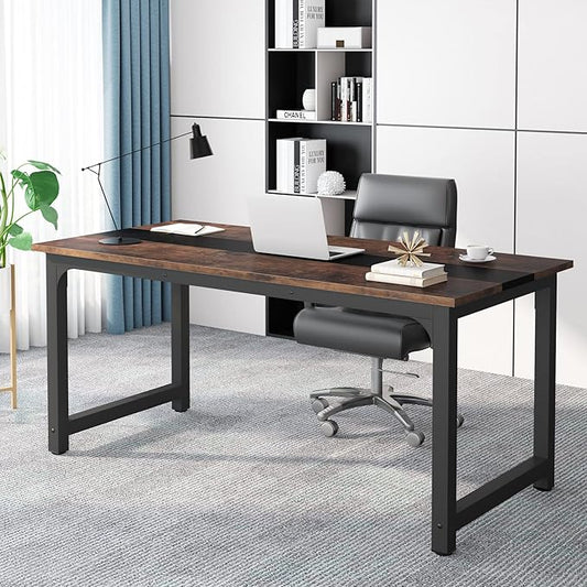 Tribesigns 70.8”Executive Desk Large Office Computer Desk with Thicken Frame Modern Simple Workstation Business Furniture for Home Office Vintage Brown/Black