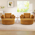 Oversized Swivel Accent Barrel Chair Set of 2 Chenille Upholstered Comfy Round Swivel Chair with Pillows 360 Degree Modern Lounge Reading Sofa Armchair for Nursery Living Room Bedroom(Yellow)