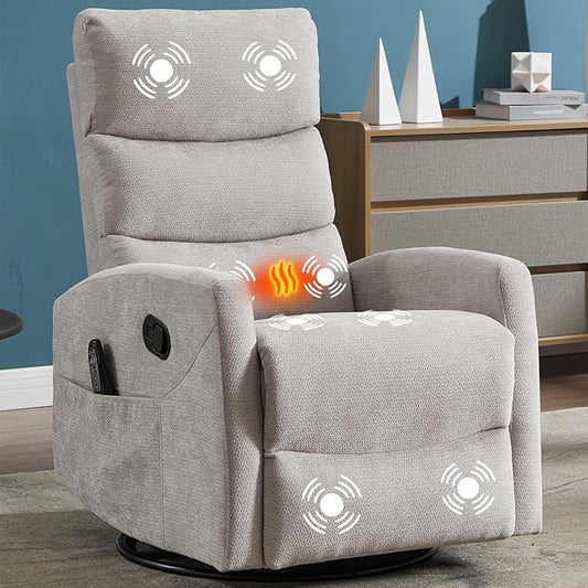 Massage Chair Recliner with Heat Swivel Rocking Chair Recliner with High Back Manual Lazy Boy Recliners for AdultsSmall Recliner Chair for Small Spaces Living Room Bedroom Fabric (Grey2)