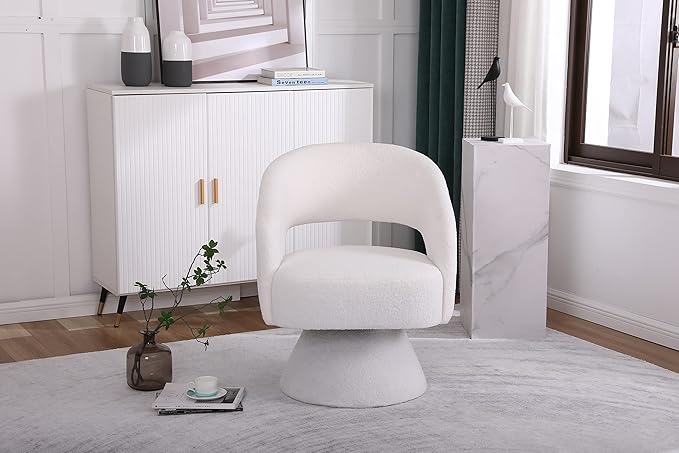 Swivel Accent Chair Armchair Round Barrel Chair in Fabric for Living Room BedroomWhite