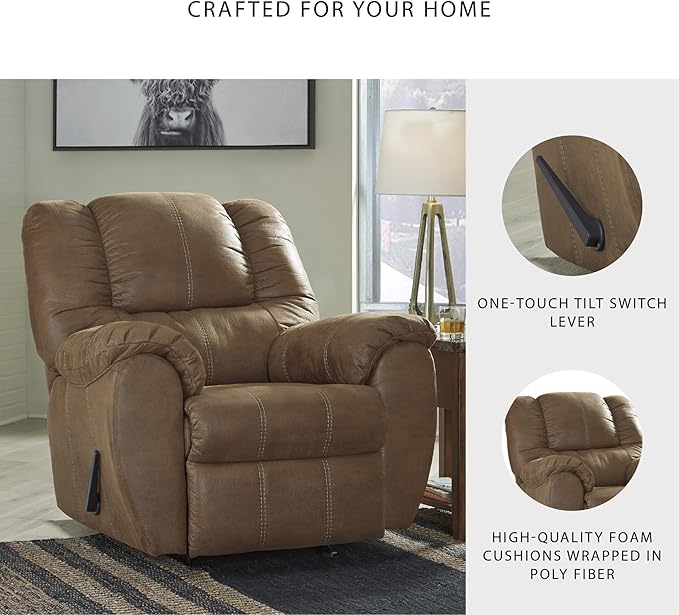 Signature Design by Ashley McGann Faux Leather Oversized Manual Rocker Recliner Light Brown