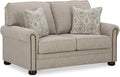 Signature Design by Ashley Gaelon Transitional Loveseat with Nailheads and 2 Accent Pillows Beige