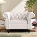 Accent Sofa Chair for Living Room Modern PU Leather Upholstered Armchair Oversized Comfy Single Sofa Chair with Cushion Mid Century Tufted Chesterfield Sofa Couch for Bedroom Apartment (White)