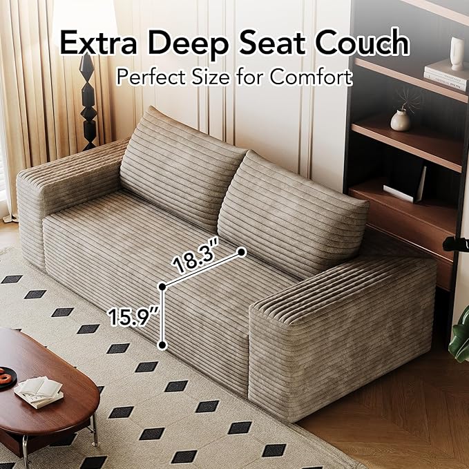 71 Small Space Boneless Modular Couch with Corduroy Memory Foam Deep Seat - Cloud - Comfy No Assembly Required Sofa for Living Room Bedroom &amp Apartment (Camel 71 inch)