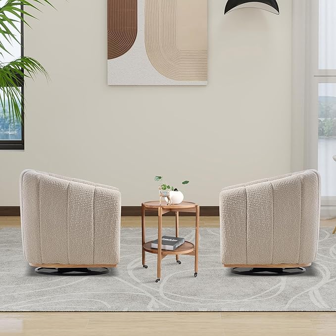 Aoiy &amp Wifon 32.33 W Swivel Accent Barrel Chair Set of 2 Round Living Room Swivel Chair Boucle Wheat