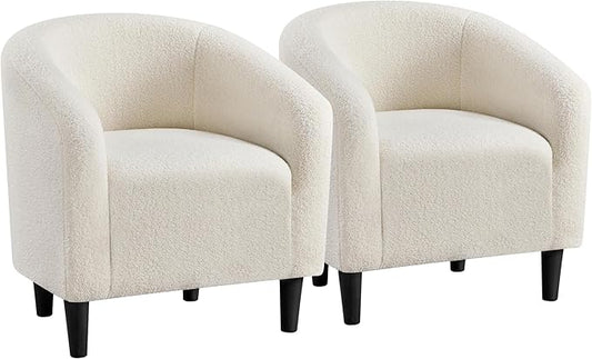 Yaheetech Barrel Chairs Furry Accent Chairs with Soft Padded Armrest for Living Room Bedroom Waiting Room Office Set of 2 Ivory